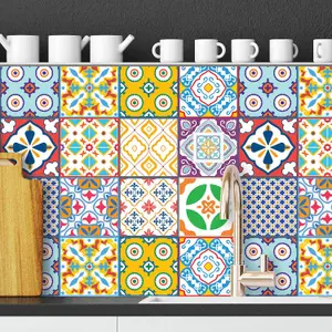 24 Pieces 15x15cm Classic Mediterranean Colourful Mixed 2 Tile Stickers