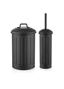 Rozi Black Waste Bin & Toilet Brush Set