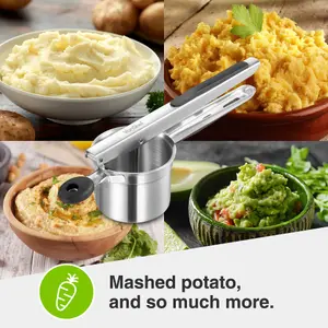 VonShef Potato Ricer Masher, Multifunctional Stainless Steel Fruit & Veg Press w/ Soft Grip Vegetable Masher for Mashed Potatoes