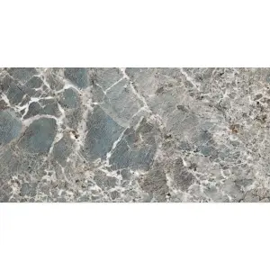 Ethos Polished Green Stone Effect Porcelain Wall & Floor Tile - Pack of 32 Tiles, 23m² - (L)600(W)1200mm