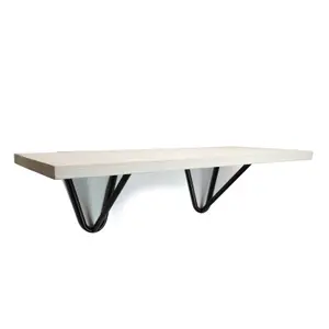 Solid Pine Rustical Shelf White Black Hairpin Bracket Style 25x100cm