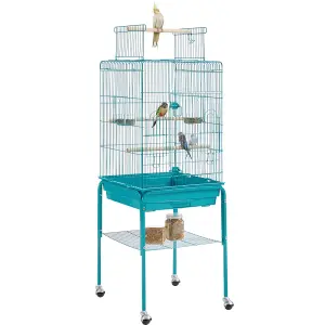 Yaheetech Teal Blue Play Top Metal Bird Cage w/ Detachable Rolling Stand