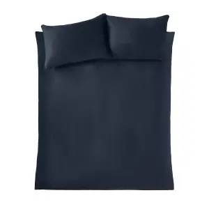 Catherine Lansfield Kingsley Soft Matt Velvet Double Duvet Cover Set with Pillowcases Navy Blue