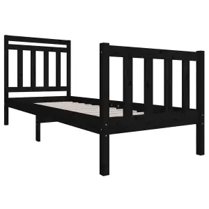 Berkfield Bed Frame Black Solid Wood 75x190 cm 2FT6 Small Single