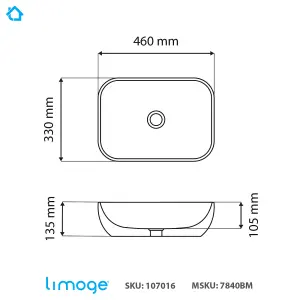 7840 Ceramic 45cm x 32cm Oblong Countertop Basin in Black Marble Effect