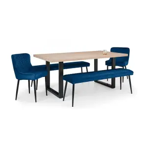 Berwick Dining Table, 2 Luxe Low Blue Benches & 2 Luxe Blue Chairs