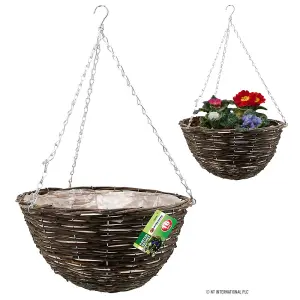 Set Of 2 Rattan Natural Wicker Hanging Basket Flower Plant Pot Garden 14"