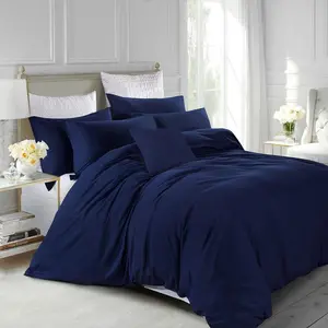 Marnisha Polyester Solid Colour Duvet Cover Set with Pillowcases Navy / Single - 1 Standard Pillowcase