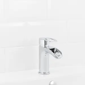 GoodHome Olmeto Small Chrome effect Basin Mono mixer Tap with Waterfall spout