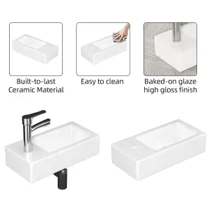 Small Wall Mount Wash Hand Basin Rectangle, Left Hand