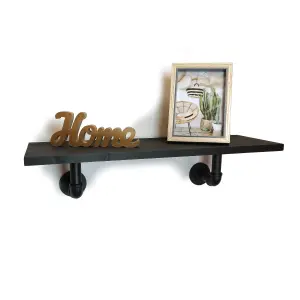 Solid Pine Rustical Shelf Black Ash Black Industrial Pipe Bracket 20x70cm