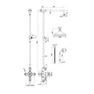 ENKI Downton English Gold White 2-Outlet Brass Thermostatic Shower Set with Rigid Riser Rail 200mm