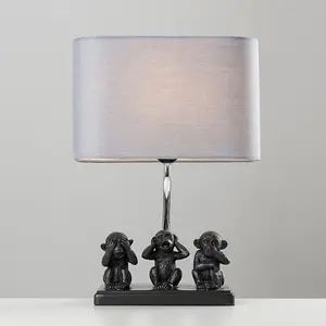 ValueLights Monkey Animal Quirky Modern Black Table Lamp With Grey Shade