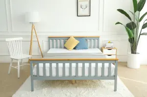 Grey Wooden Bed Frame With Oak Effect Trim King size 5FT