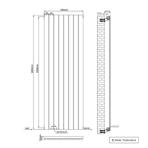 Right Radiators 1600x544 mm Vertical Single Flat Panel Designer Radiator Central Heating Rads Anthracite