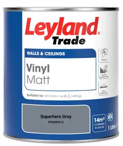 Leyland Trade Vinyl Matt Walls & Ceilings Emulsion Paint Superhero Gray (PPG0993-5) 1L