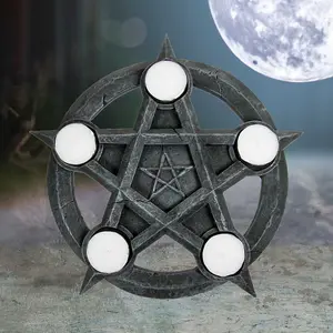 Pentagram Gothic Wiccan Tealight Holder - Black 26cm