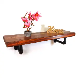 Wooden Shelf with Bracket PIPE Black 175mm Walnut Length of 220cm