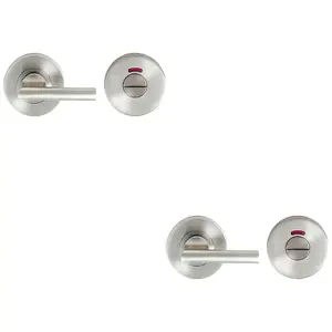 2 PACK - Round Lever Turn Door Lock and Coin Release With Indicator Satin Stainless Steel