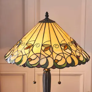 Tiffany Glass Table Lamp Light Dark Bronze & Amber Bead Art Nouveau Shade i00210