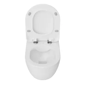 Rimless Wall Hung Toilet Pan & Concealed Cistern Matt Black Round Button Flush Plate