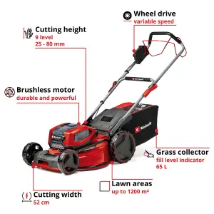 Einhell 52cm Cordless Lawnmower Self Propelled 36V Rotary BRUSHLESS Power X-Change With Battery And Charger GP-CM 36/52 S Li BL