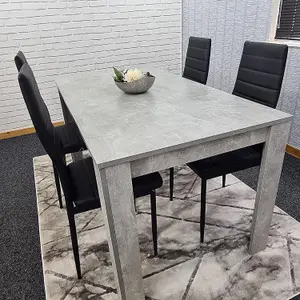 Kitchen Dining Table Set for 4  Wooden Grey Dining Table And 4 Black Leather Chairs Kosy Koala