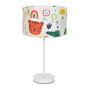 ValueLights Charles White Metal Single Stem Table Lamp with Cartoon Lamp Shade and LED Bulb