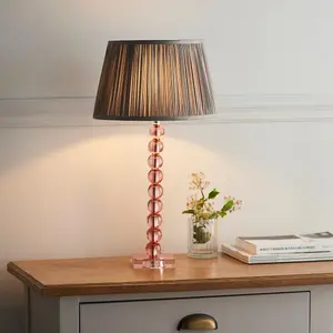 Luminosa Adelie & Freya Base & Shade Table Lamp Blush Crystal Glass & Charcoal Grey Silk