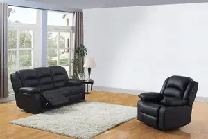 1 Seat + 3 Seat Set Black Recliner Sofa Leather bonded Reclining Lazy boy Sofa Suite Sofas Chair D Pro T Homeware