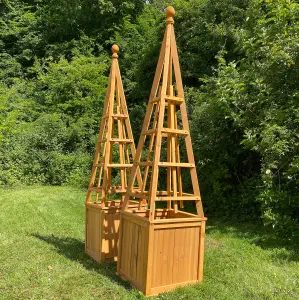 Wooden Garden Obelisk Planter with Liner (Set of 2)