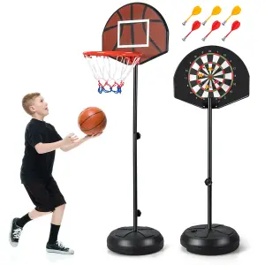 COSTWAY Kids Basketball Hoop with Dart Board & Fillable Base 1.8 M Height Adjustable Basketball Stand