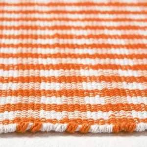 Homescapes Cotton Gingham Check Rug Hand Woven Orange White, 110 x 170 cm