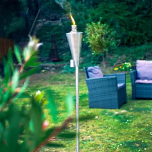 Harbour Housewares - Metal Cone Garden Fire Torches - 146cm - Silver - Pack of 2