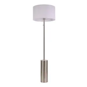 ValueLights Lexy Brushed Chrome Rotary Dimmer Switch Floor Lamp with Grey Drum Shade