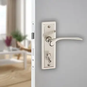 URBNLIVING 159mm Length 2 Pcs Como Dual Metal & Satin Nickel Lever Latch Bathroom Door Handles Set