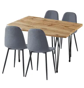 Hallowood Furniture Cullompton Large Dining Table (1.2m) with 4 Dark Grey Fabric Chairs