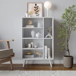 URBNLIVING 111cm Height White 4-Drawer 2-Section Shelving Unit with White Leg