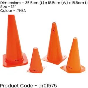 4 PACK 12" Orange Vinyl Sports Traning Cones - Football Pitch Safety Markers Set