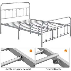 Yaheetech Silver 4ft6 Double Classic Iron Bed Frame with High Headboard and Footboard