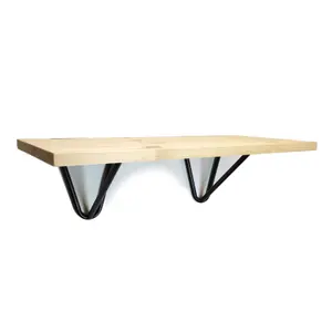 Solid Pine Rustical Shelf Primed Black Hairpin Bracket Style 25x120cm