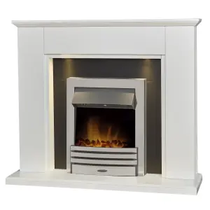 Adam Eltham Fireplace in Pure White & Black with Downlights & Eclipse Electric Fire in Chrome, 45 Inch