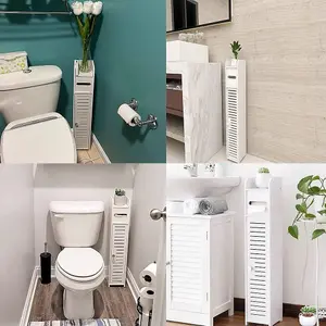 Waterproof Bathroom Cabinets Tall Slim Bathroom Storage Unit Bathroom Cabinets Freestanding, White 1 Drawers Home Toilet Cupboard