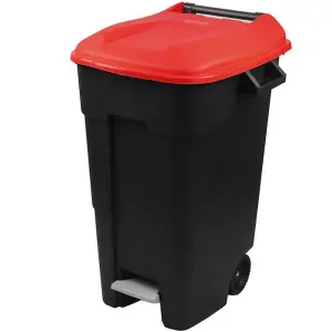 120 Litre Wheelie Bin with Foot Pedal - Red Lid