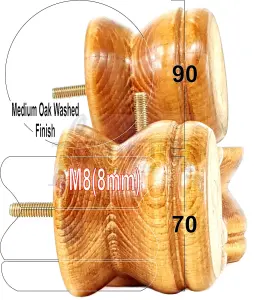 TURNED WOOD LEGS MEDIUM OAK 70mm HIGH SET OF 4 REPLACEMENT FURNITURE BUN FEET SETTEE CHAIRS SOFAS FOOTSTOOLS M8 SHN215