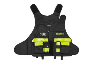 RAC3 High-Visibility Black Security Vest, Yellow Reflective Strips, Body Camera Mounts, Pockets, Adjustable Fit Up to 5XL (Black)