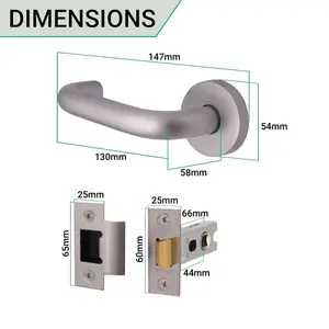 AFIT Satin Aluminium Return To Door Lever on Rose Handle & Latch Kit 66mm Latch