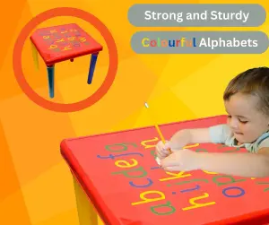 Trendi ABC Alphabet Plastic Table & Chair Set Vibrant Durable Kids Furniture for Learning  Play  Toddlers Multi-Color