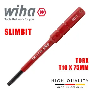 Wiha Slimbit Screwdriver Torx T10 Head Compact 1000v VDE Electrician 75mm 35507