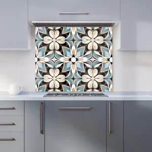 Beige And Brown Abstract Pattern Premium Glass Kitchen Splashback W600mm x H600mm